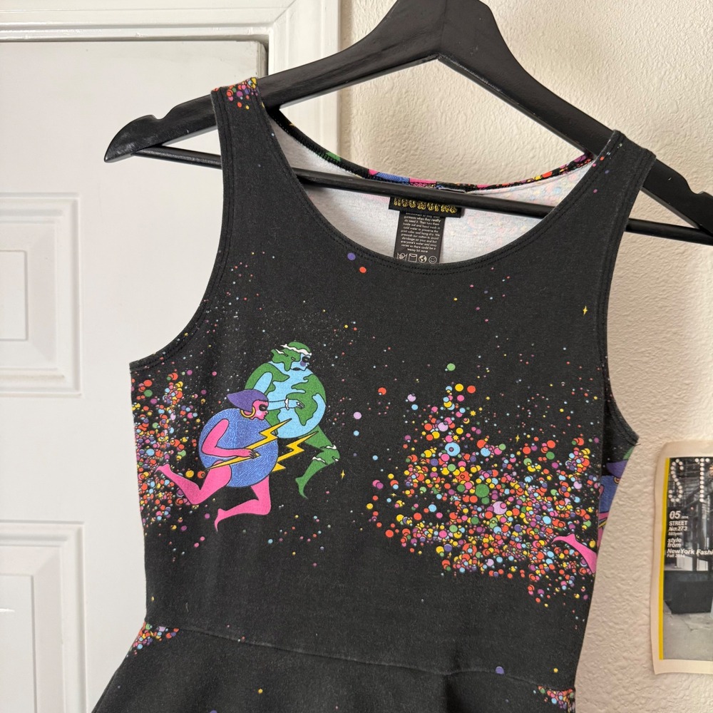 NOOWORKS black space galaxy celestial print a-line fit flare mini dress - Picture 3 of 5